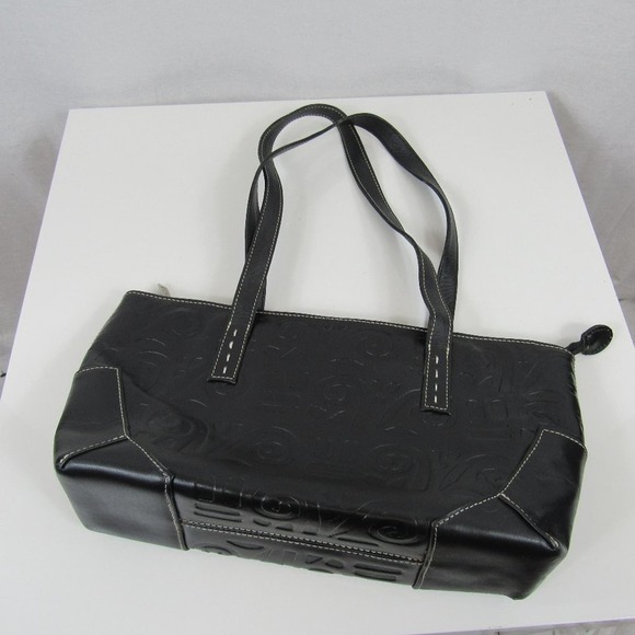 Pineda Covalin Black Leather Embossed Shoulder Bag Classy Chic - Picture 3 of 7